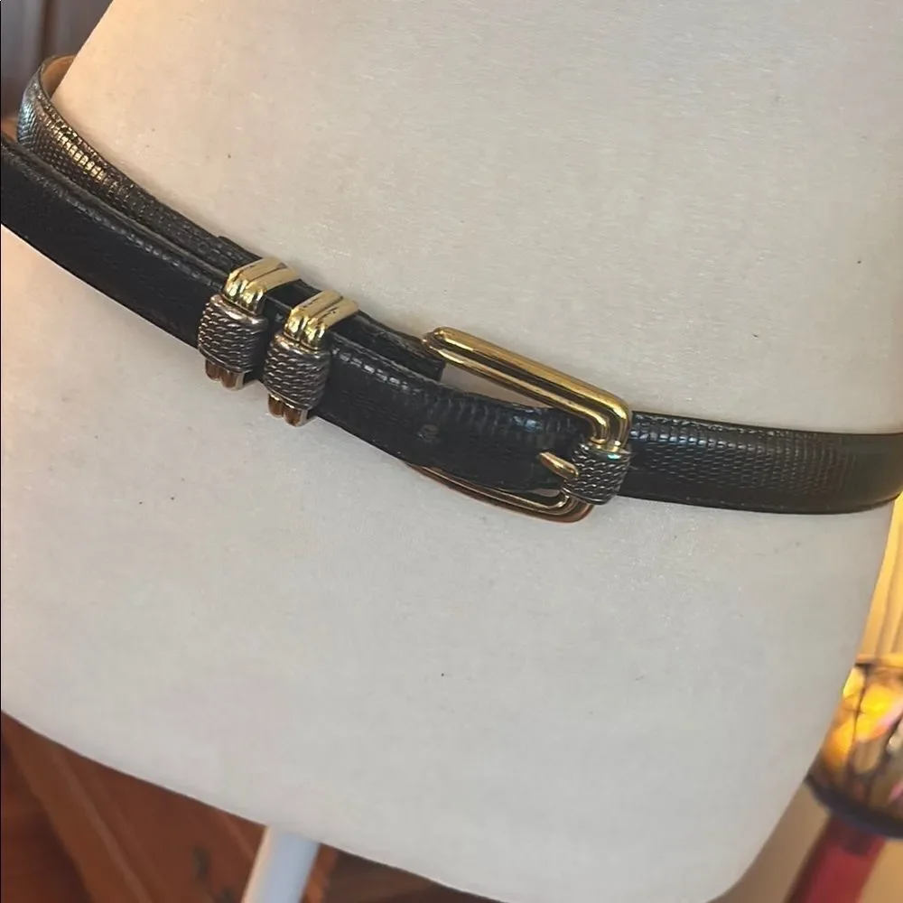 Brighton Black and Gold Leather Embossed Belt - Size 32 M/L